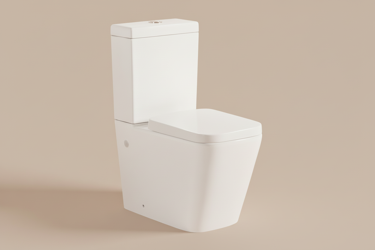 003N Rimless Gloss White Closed Coupled WC Toilet Including Soft Closing Seat