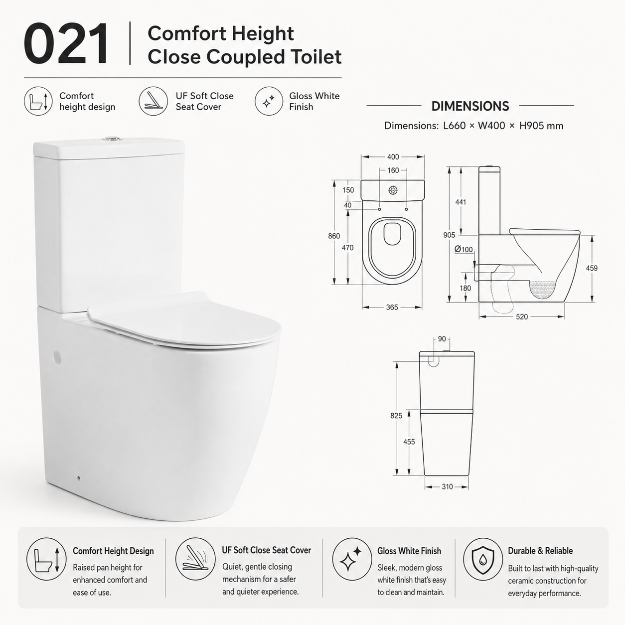021 Comfort Height Close Coupled Toilet