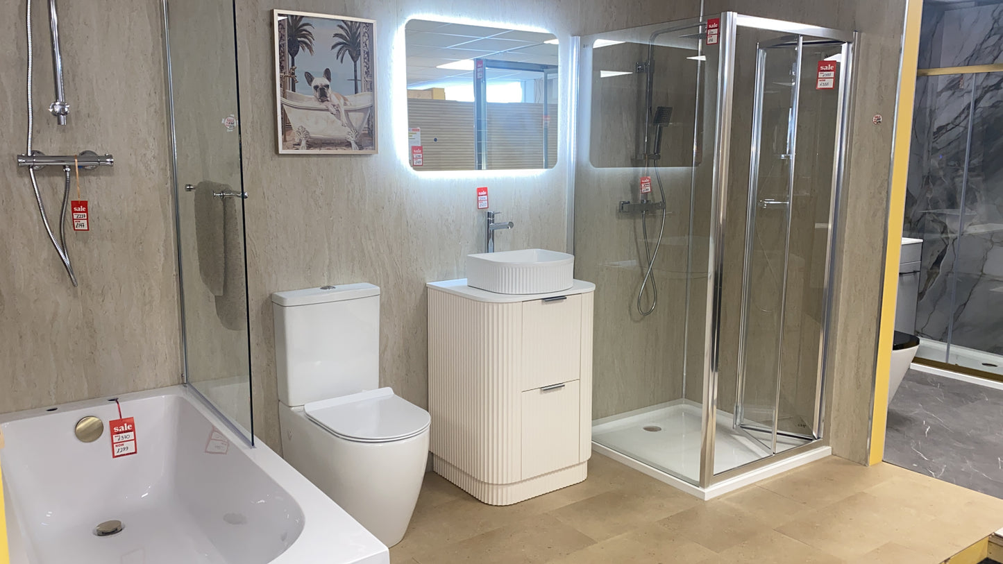 600mm Fluted Floor Standing Vanity Unit with Basin White Matt Colour