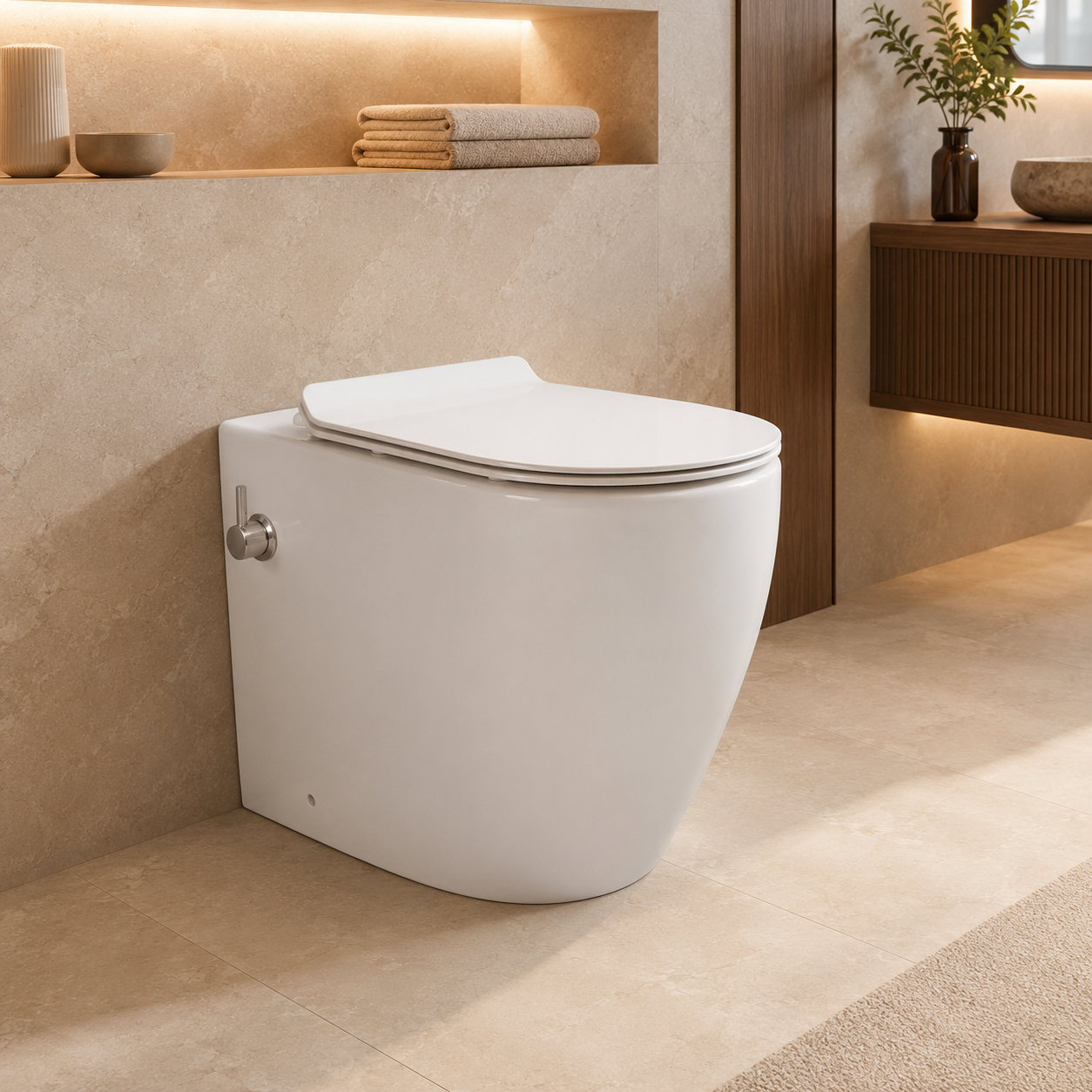 Back-to-Wall Round Rimless Bidet Toilet – 107N