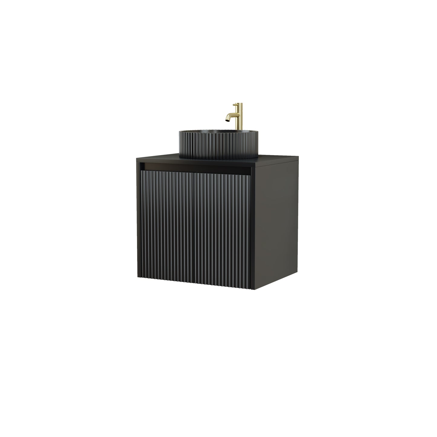 600mm Black Matt Fluted Wall Hung Vanity Unit with Polymarble Worktop Basin