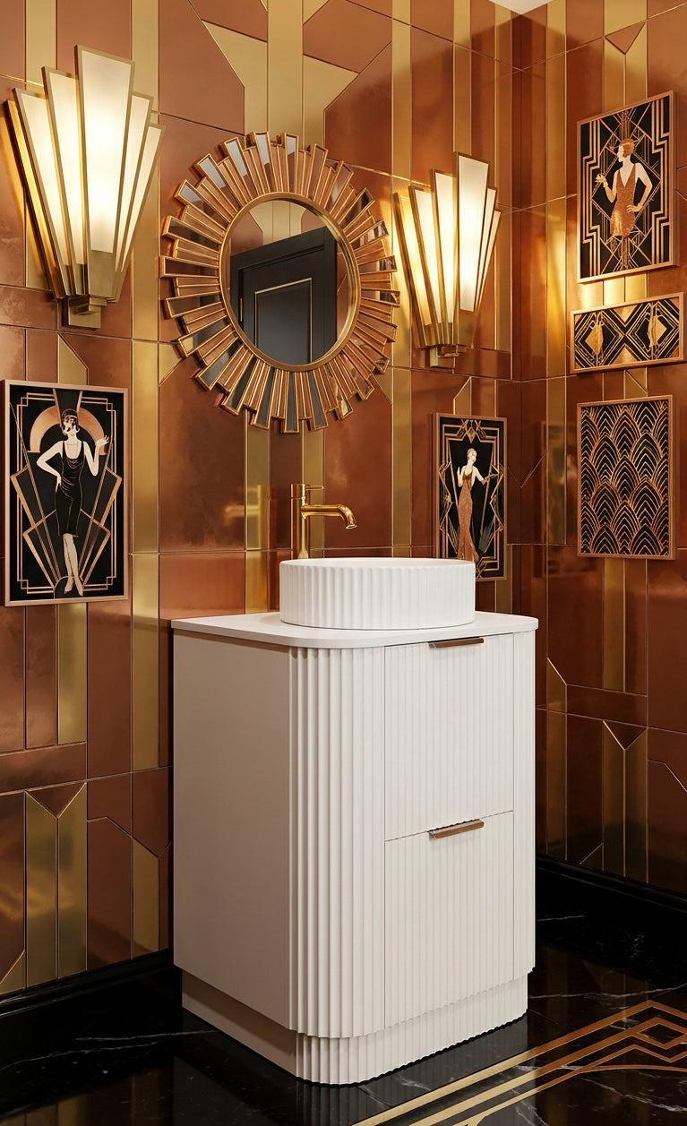 500mm Cream Fluted Floor Standing Vanity Unit with Basin White Matt Colour