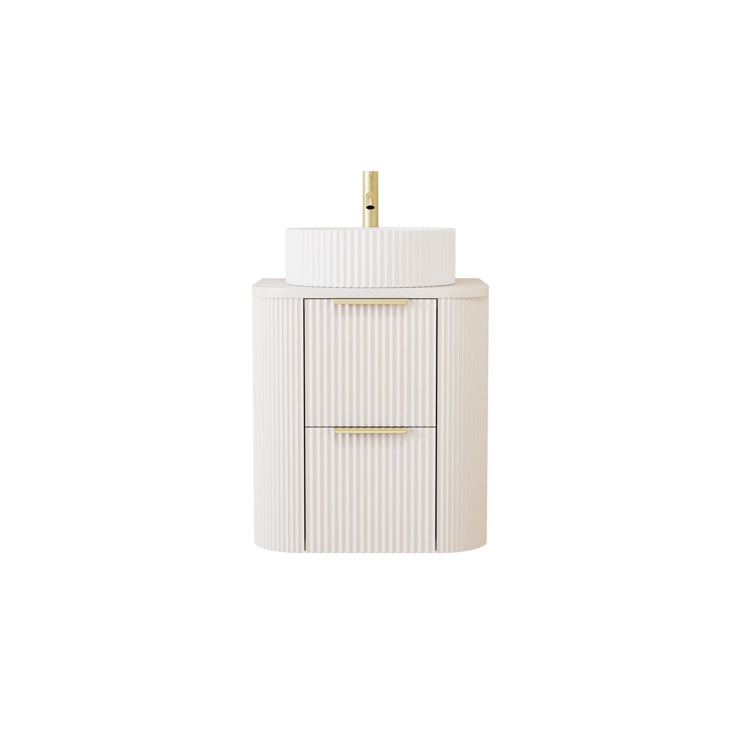 500 mm Creamy White Matt Fluted Wall Hung Vanity Unit with Polymarble Worktop Basin