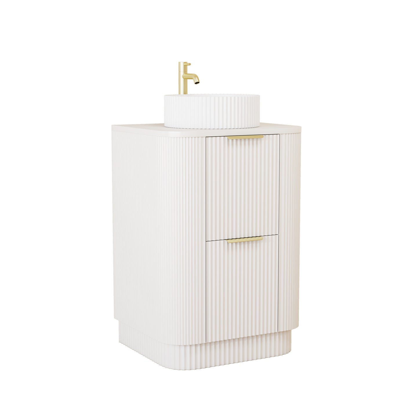 600mm Curved Fluted Floor Standing Vanity Unit with Countertop Basin