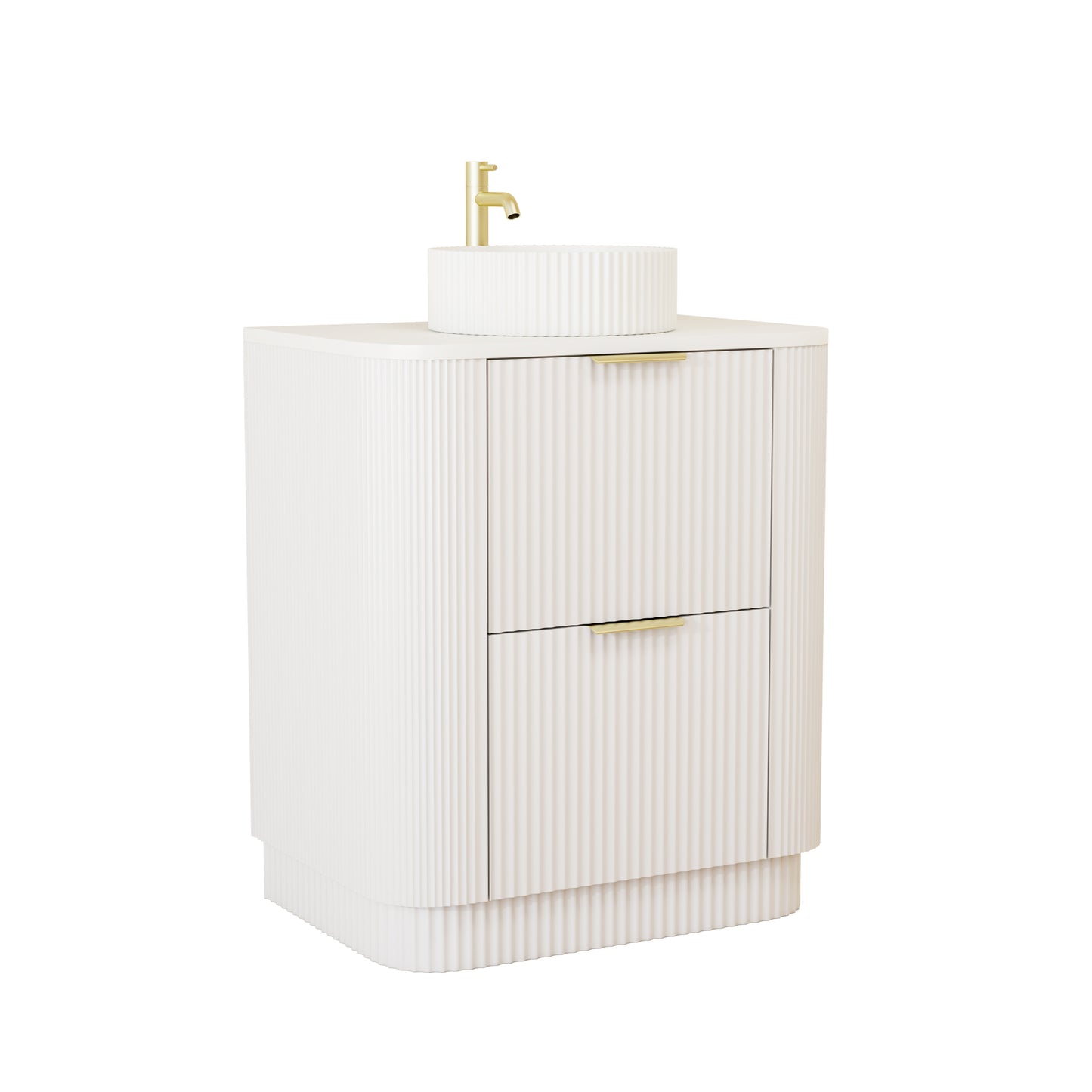 750mm Curved Fluted Floor Standing Vanity Unit with Countertop Basin