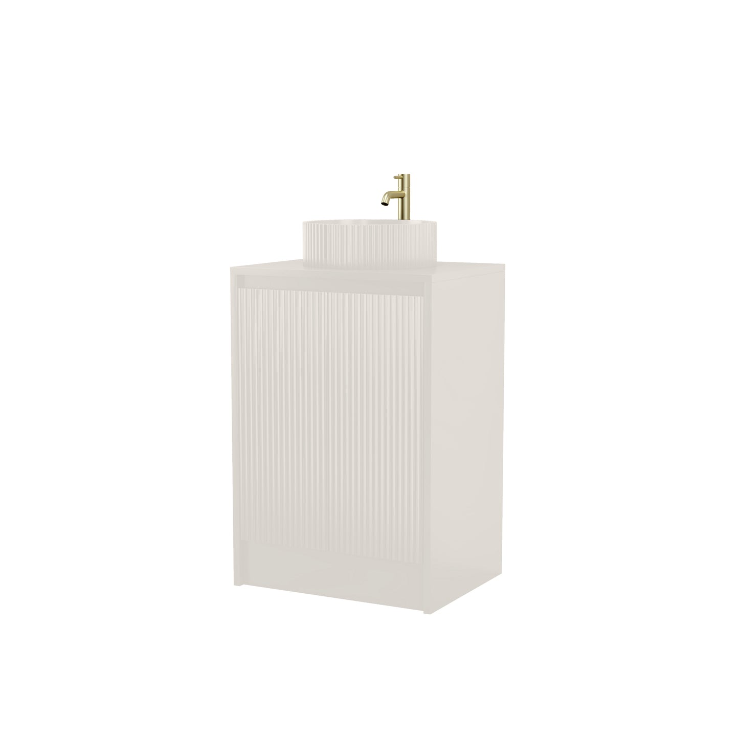 600mm Fluted Single-Door Floor Standing Vanity Unit with Countertop Basin