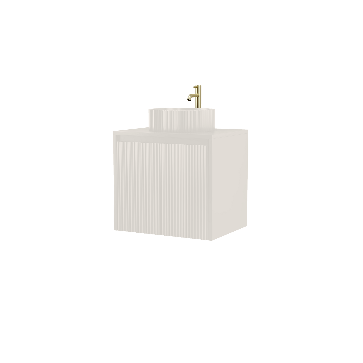 600mm Fluted Wall-Hung Vanity Unit with Worktop, Art Basin & Tap