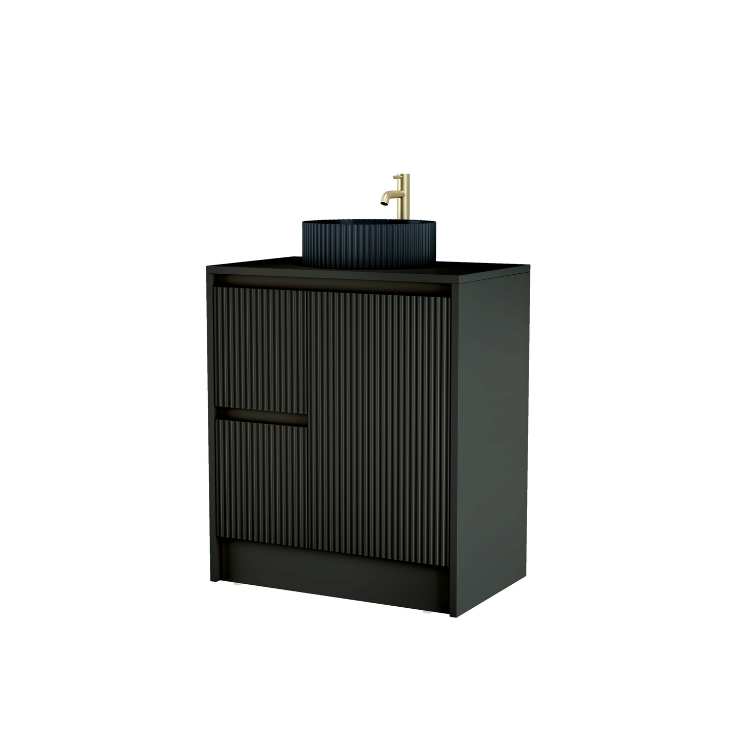 750mm Black Matt Fluted Floor Standing Vanity Unit with Polymarble Worktop Basin