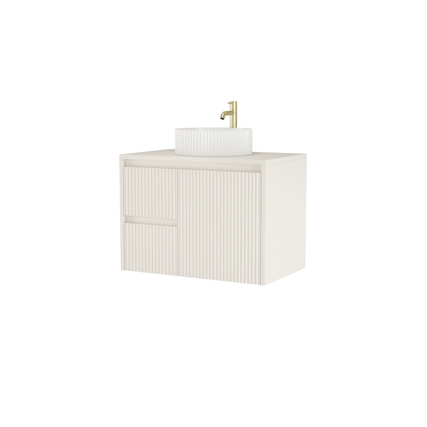 750mm Cream Matt Fluted Wall Hung Vanity Unit with Polymarble Worktop Basin
