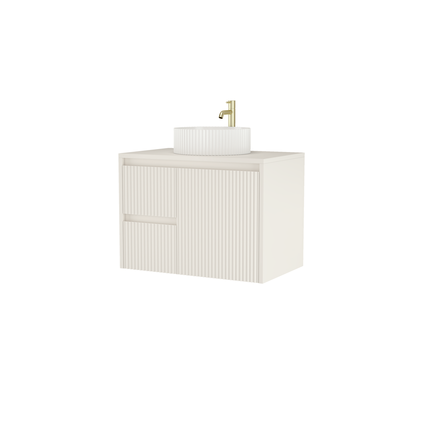 750mm Asymmetric Fluted Wall-Hung Vanity Unit with Worktop, Art Basin & Tap
