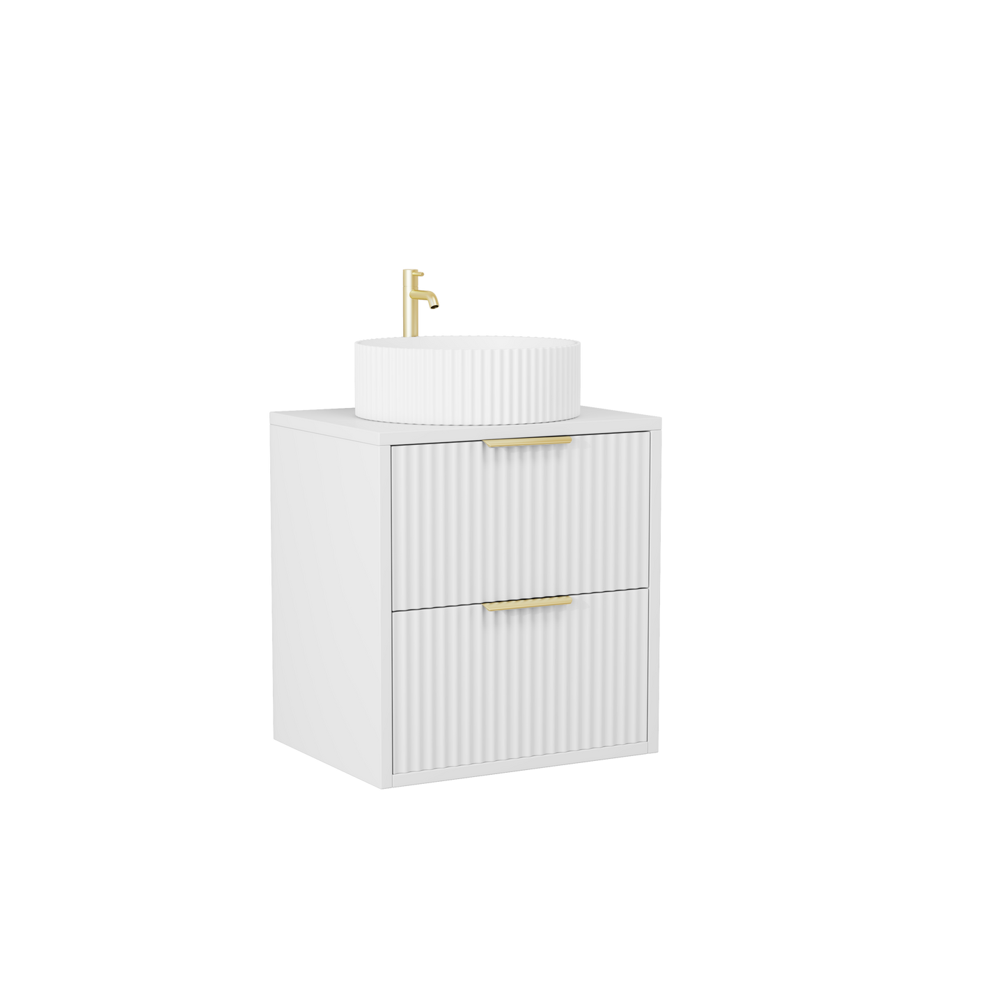 500 mm White Matt Fluted Wall Hung Vanity Unit with Polymarble Worktop Basin