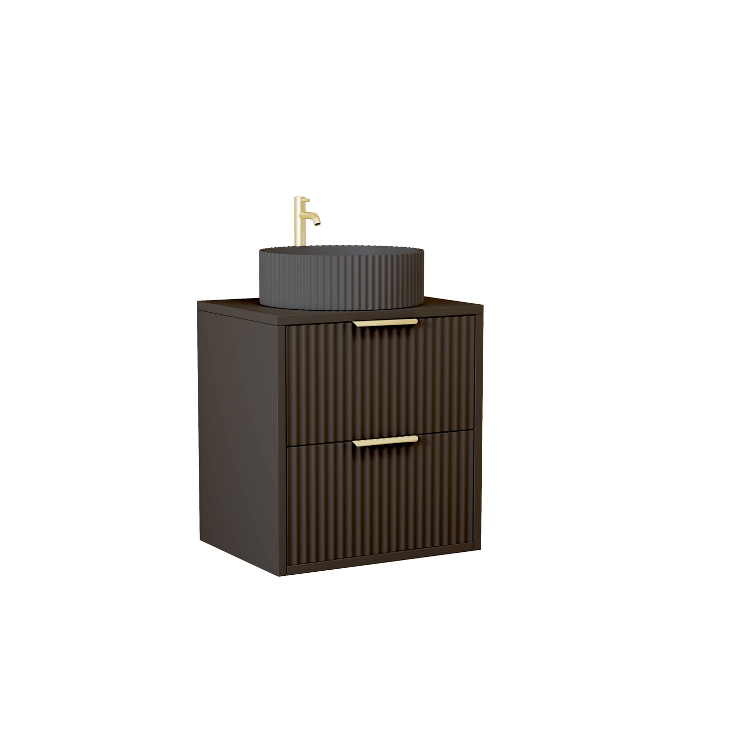 500 mm Black Matt Fluted Wall Hung Vanity Unit with Polymarble Worktop Basin