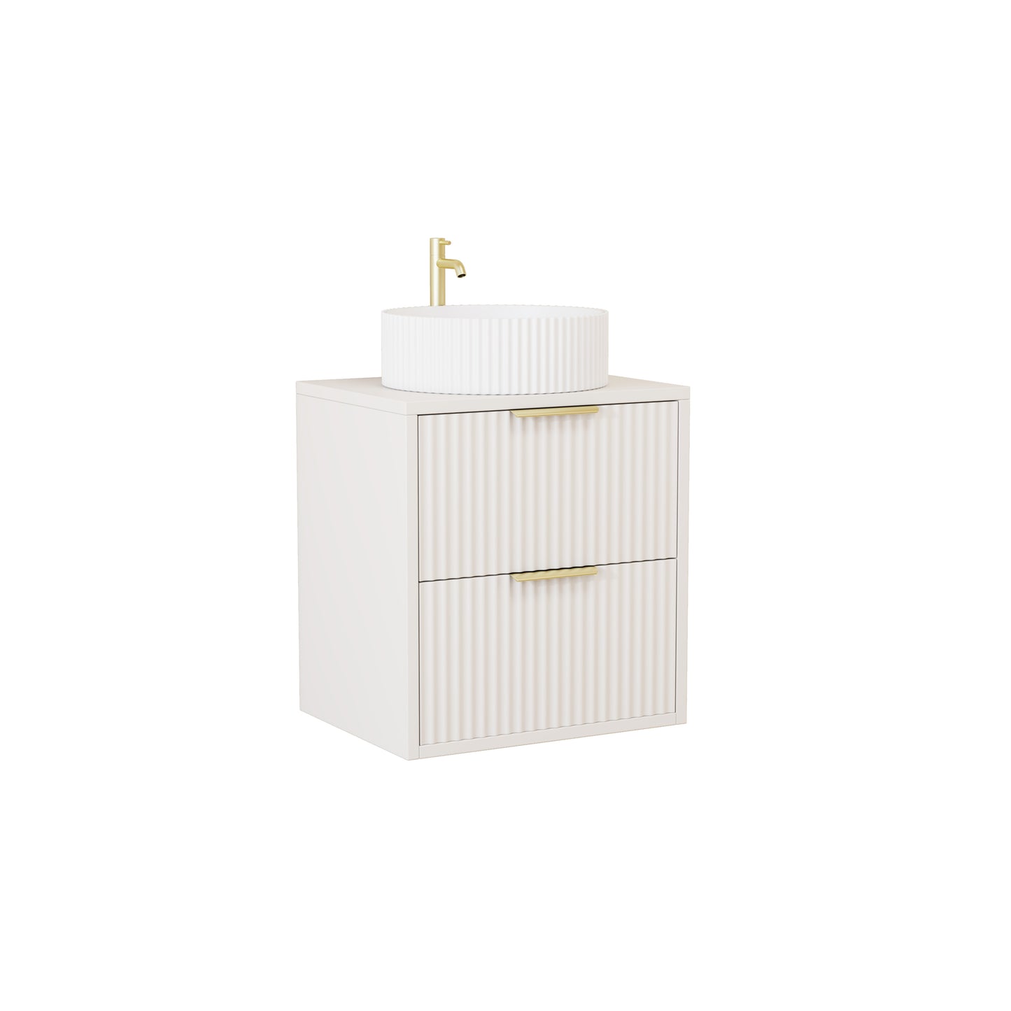 500 mm Creamy White Matt Fluted Wall Hung Vanity Unit with Polymarble Worktop Basin