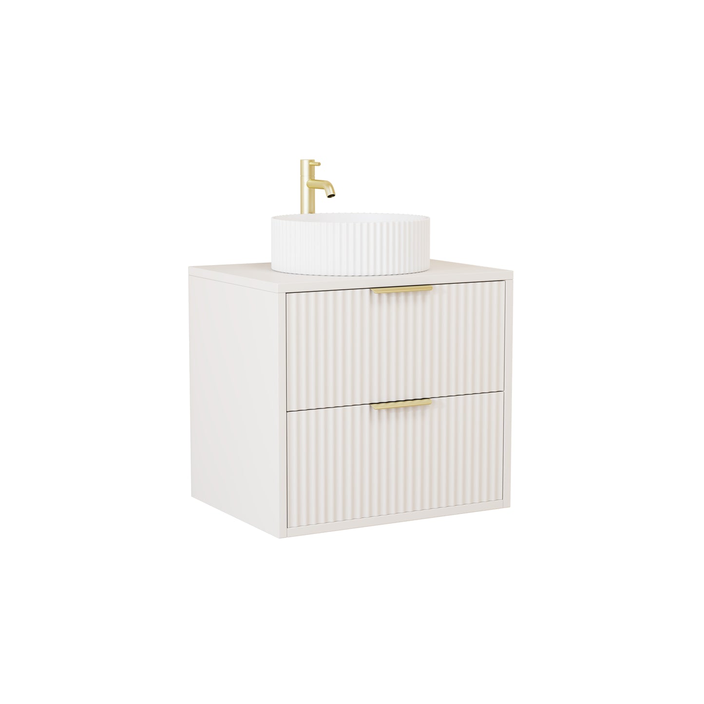 600mm Fluted Wall-Hung Vanity Unit with Worktop, Art Basin & Tap