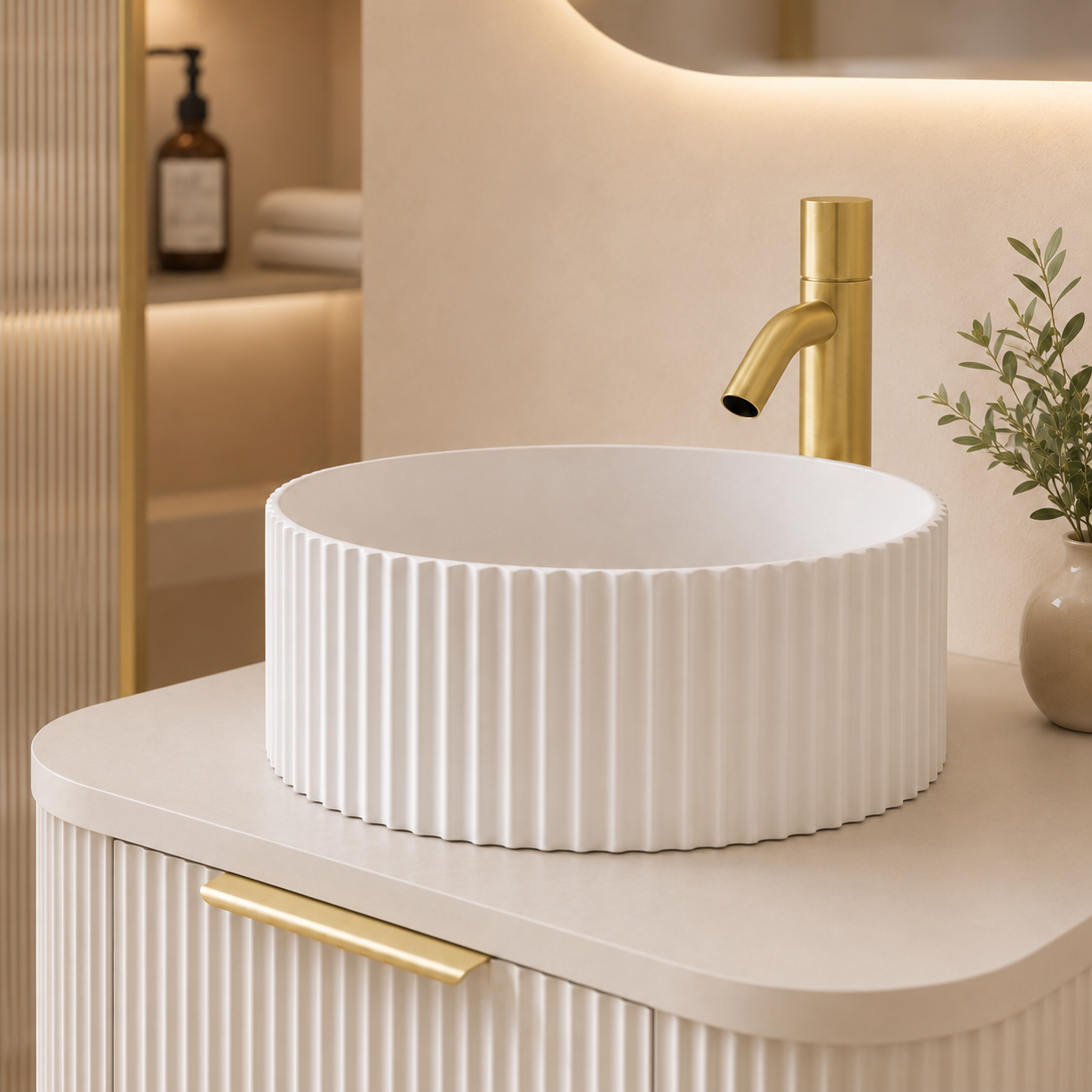 750mm Fluted Floor Standing Vanity Unit with Basin White Matt Colour