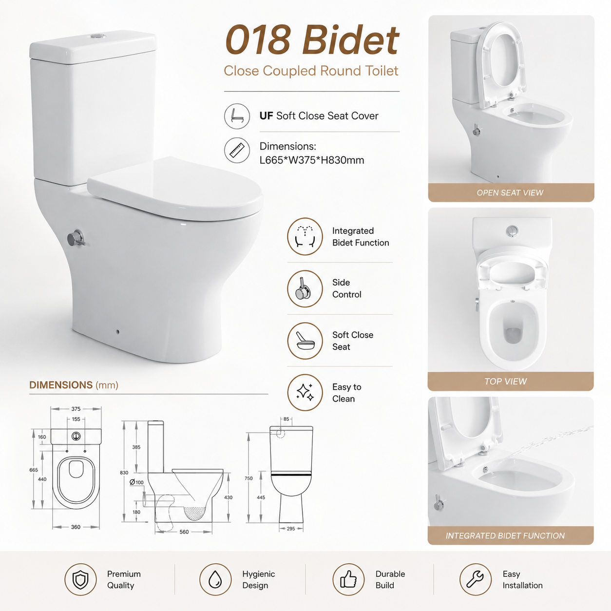 018 Round Close Coupled Bidet Toilet