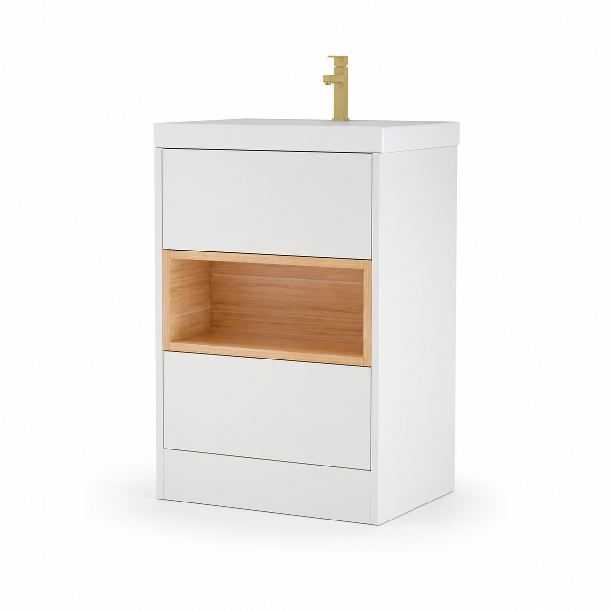 600mm Floor Standing Vanity Unit with Basin and Open Shelf