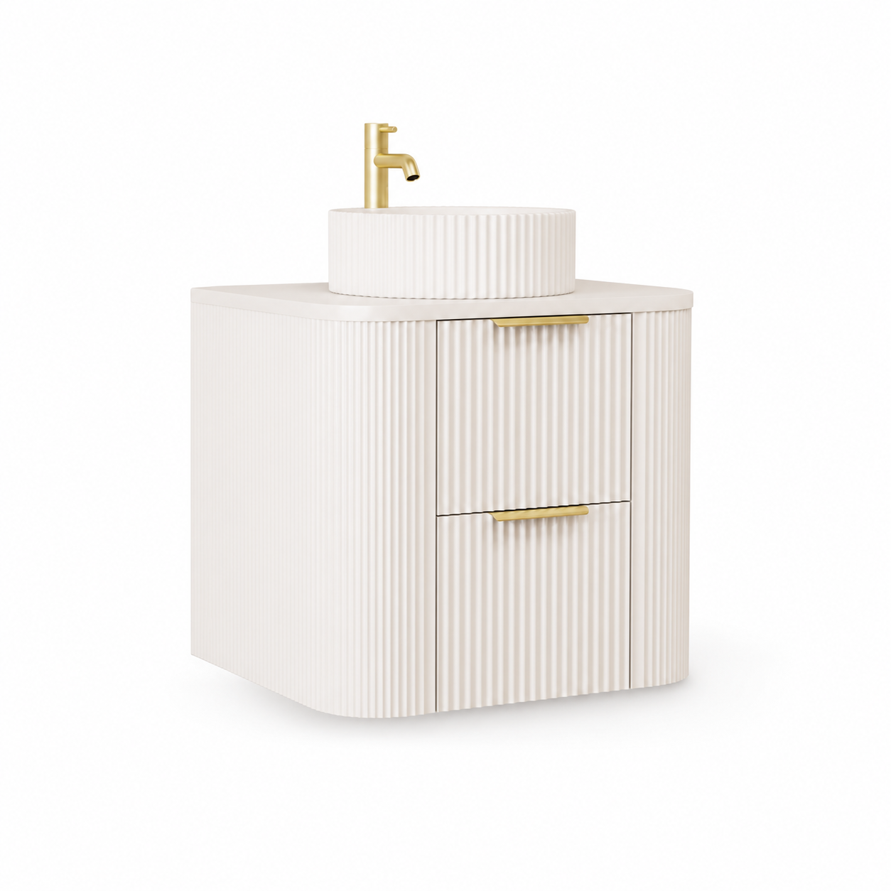 600mm Fluted Wall-Hung Vanity Unit with Worktop, Art Basin & Tap