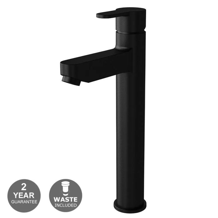 Tall Black Basin Mixer Tap Including Free Waste