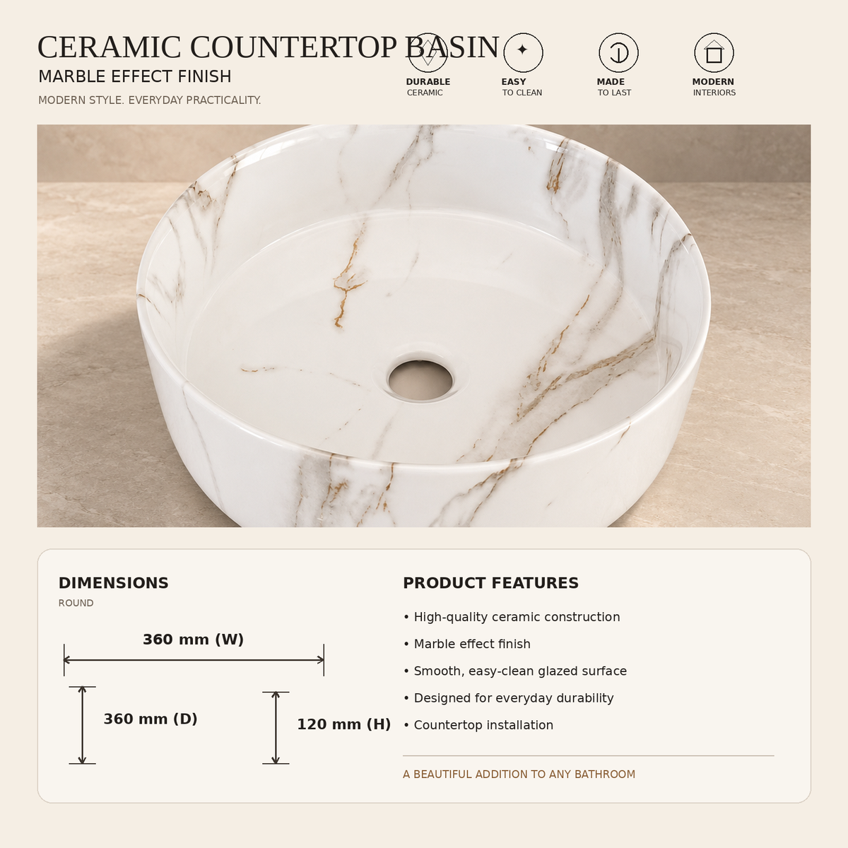Round or Oval shape countertop basin