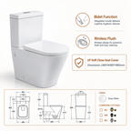Close Coupled Soft Close Seat Square Rimless Toilet