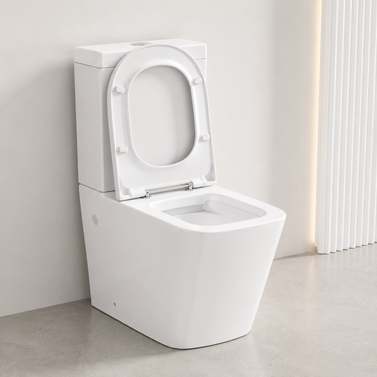 Close Coupled Soft Close Seat Square Rimless Toilet