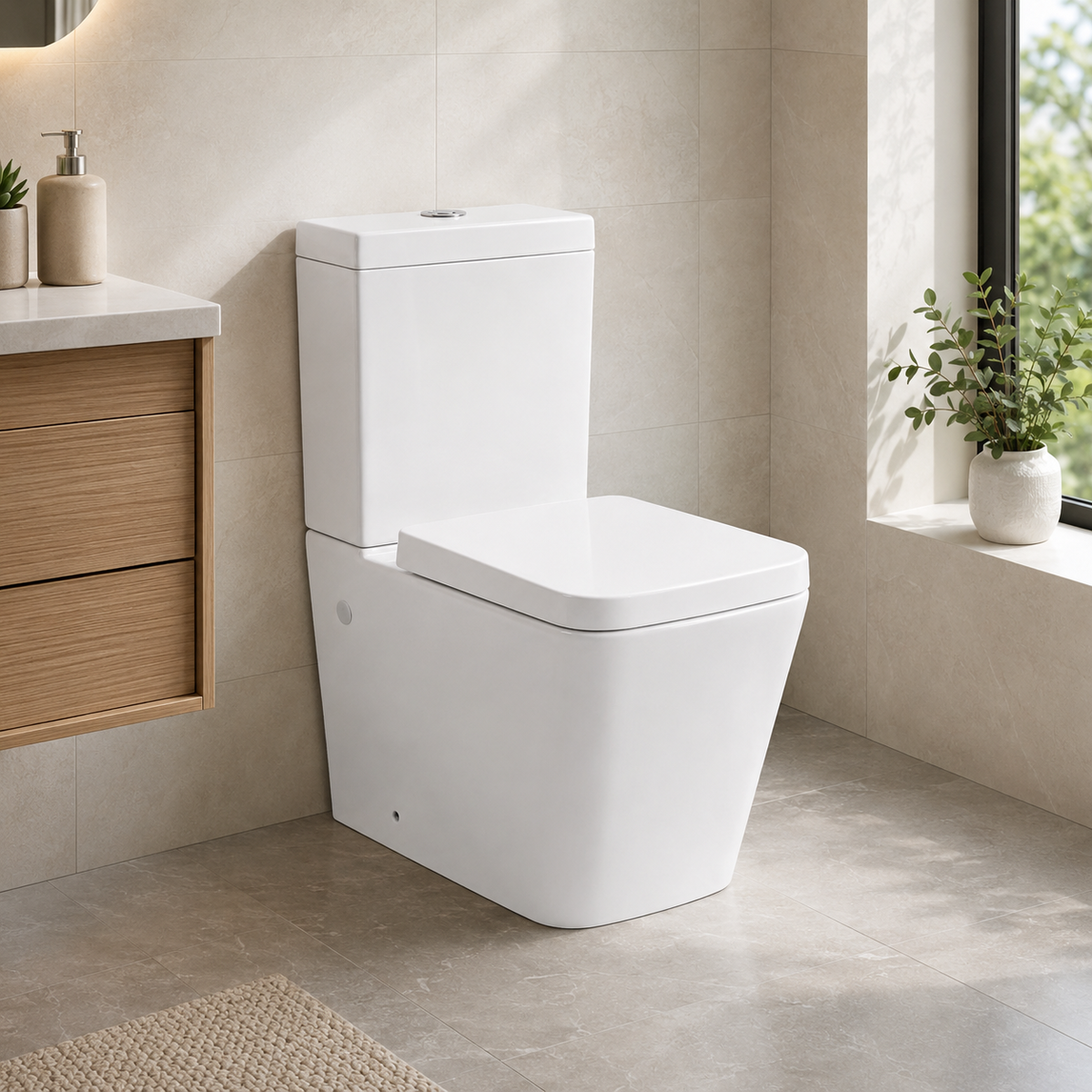 Close Coupled Soft Close Seat Square Rimless Toilet