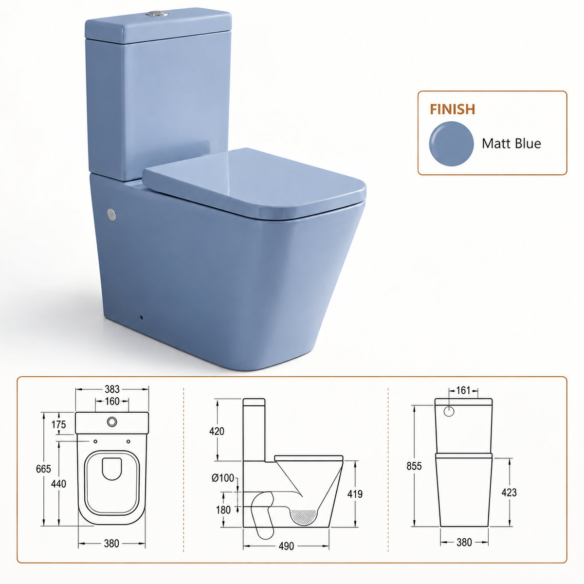 Close Coupled Soft Close Seat Square Rimless Toilet