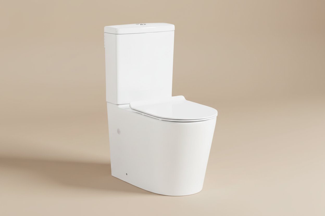 022R Rimless Gloss White Closed Coupled WC Toilet Including Soft Closing Seat