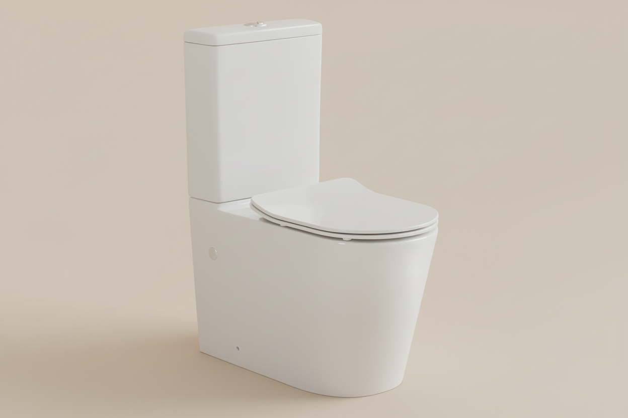 022R Rimless Gloss Grey Closed Coupled WC Toilet Including Soft Closing Seat
