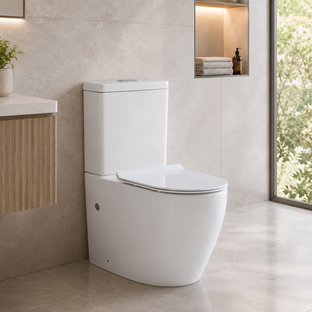 027R D-Shape Rimless Close Coupled Toilet
