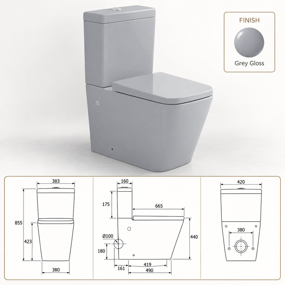 Close Coupled Soft Close Seat Square Rimless Toilet