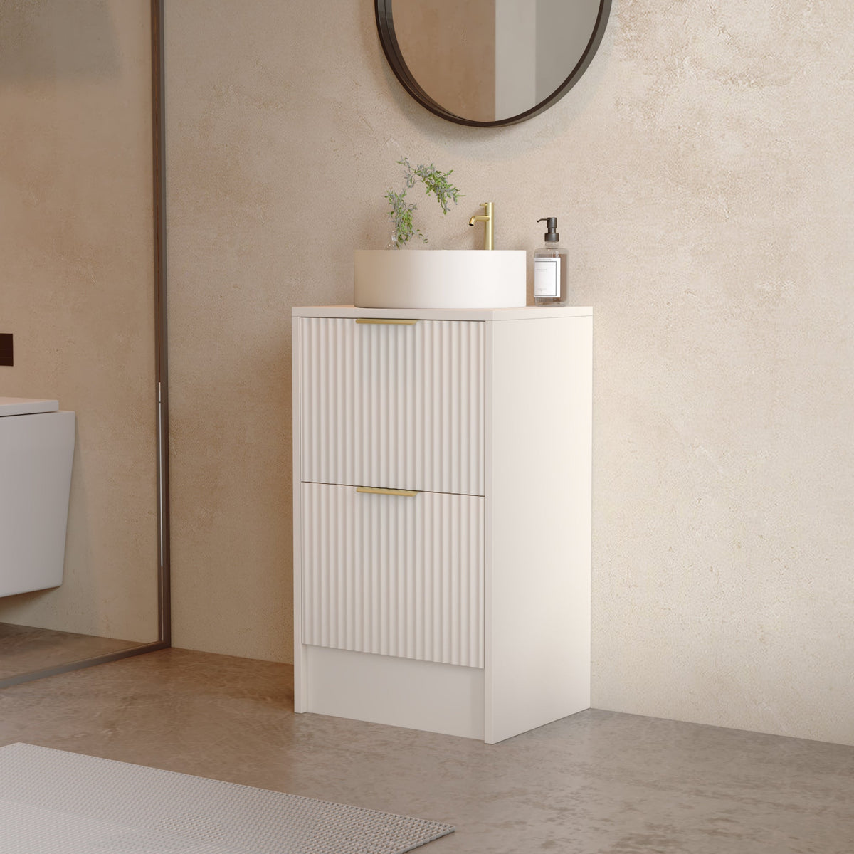 500mm Rectangular Fluted Floor Standing Vanity Unit with Countertop Basin