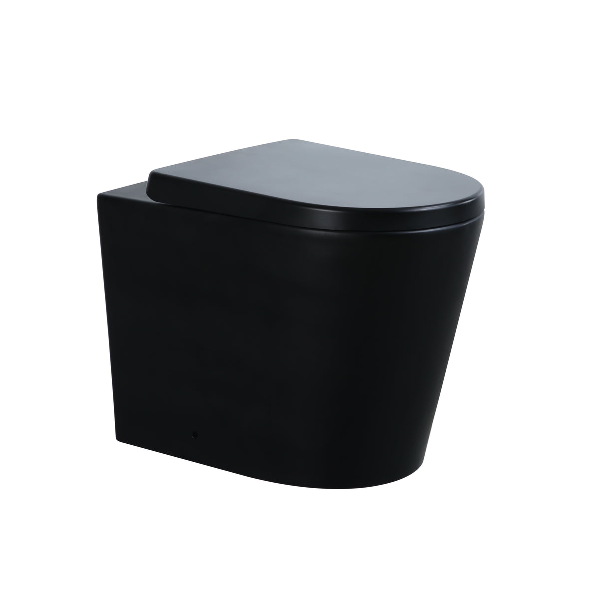 Black Round Rimless Back-to-Wall Toilet with Soft-Close Seat