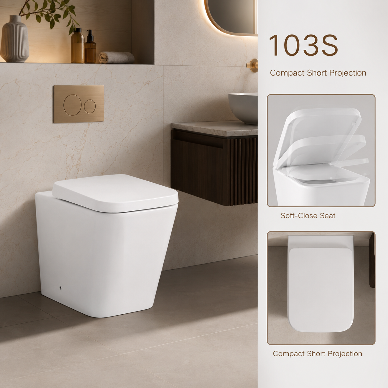 103S Square Short-Projection Back-to-Wall Toilet with Soft-Close Seat