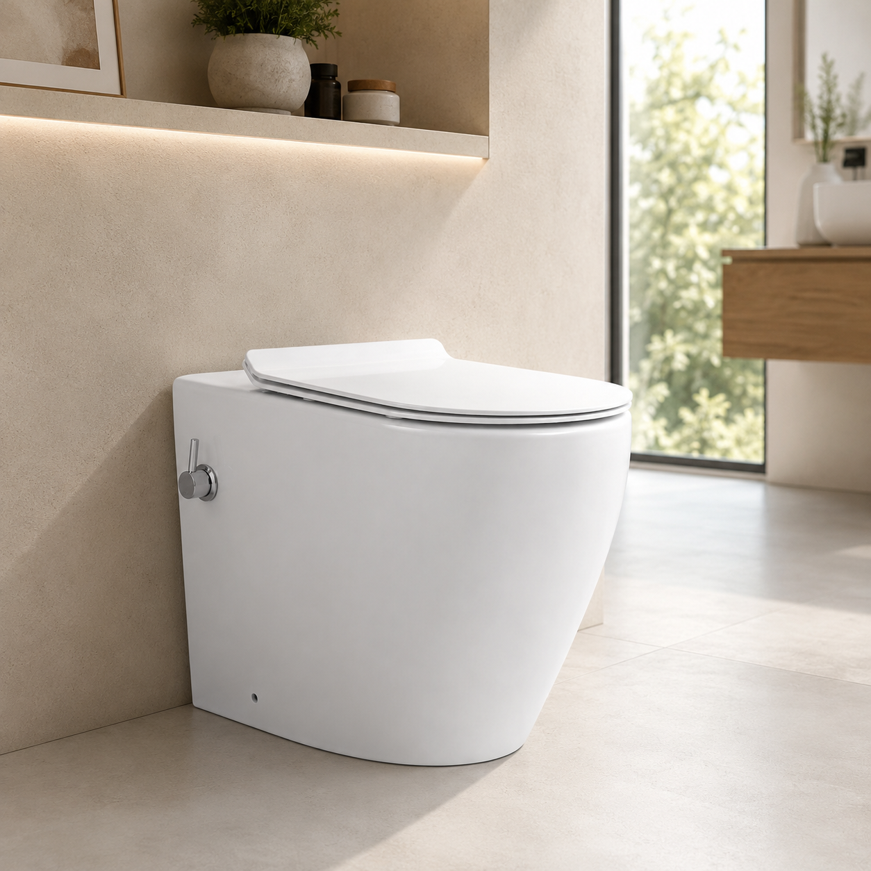 Back-to-Wall Round Rimless Bidet Toilet – 107N