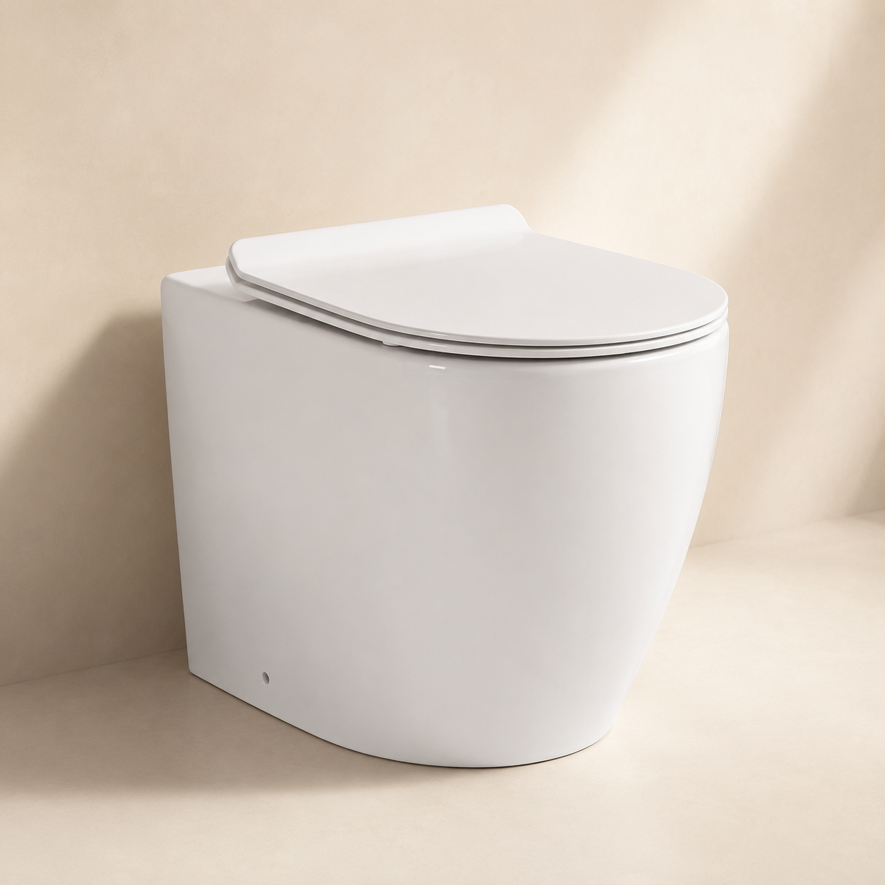 Back-to-Wall Round Rimless Toilet with Soft-Close Seat – 107N