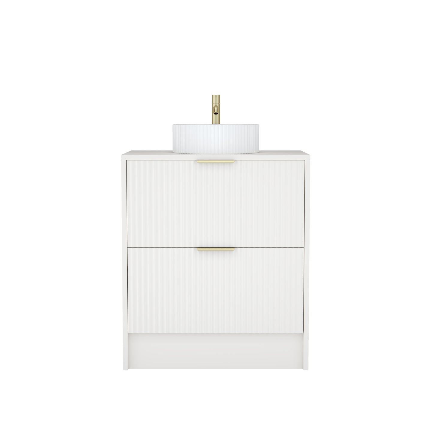 750mm Fluted Floor Standing  Vanity Unit with Polymarble Worktop Basin White Matt Colour