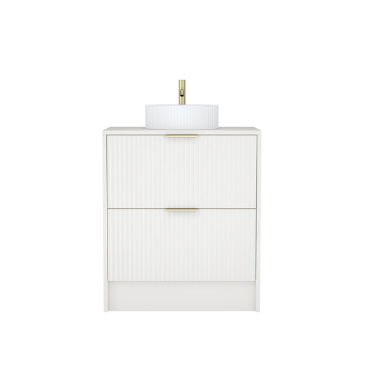 750mm Fluted Floor Standing  Vanity Unit with Polymarble Worktop Basin White Matt Colour