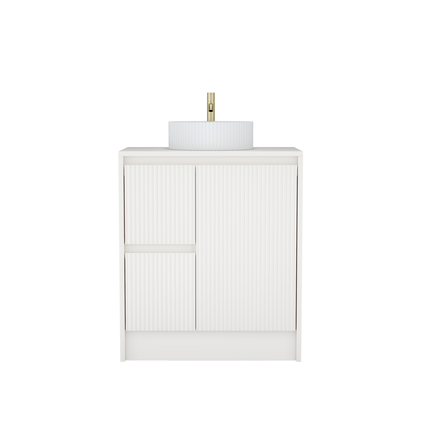 750mm White Matt Fluted Floor Standing  Vanity Unit with Polymarble Worktop Basin