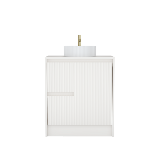 750mm White Matt Fluted Floor Standing  Vanity Unit with Polymarble Worktop Basin