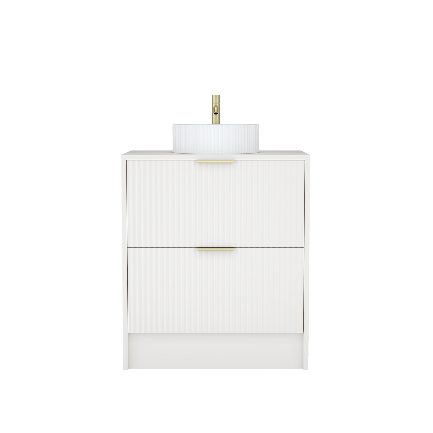 750mm White Matt Fluted Wall Hung Vanity Unit with Polymarble Worktop Basin