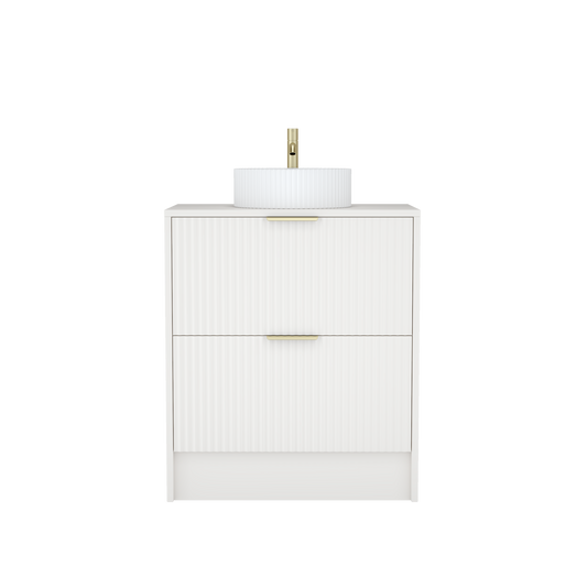 750mm White Matt Fluted Wall Hung Vanity Unit with Polymarble Worktop Basin