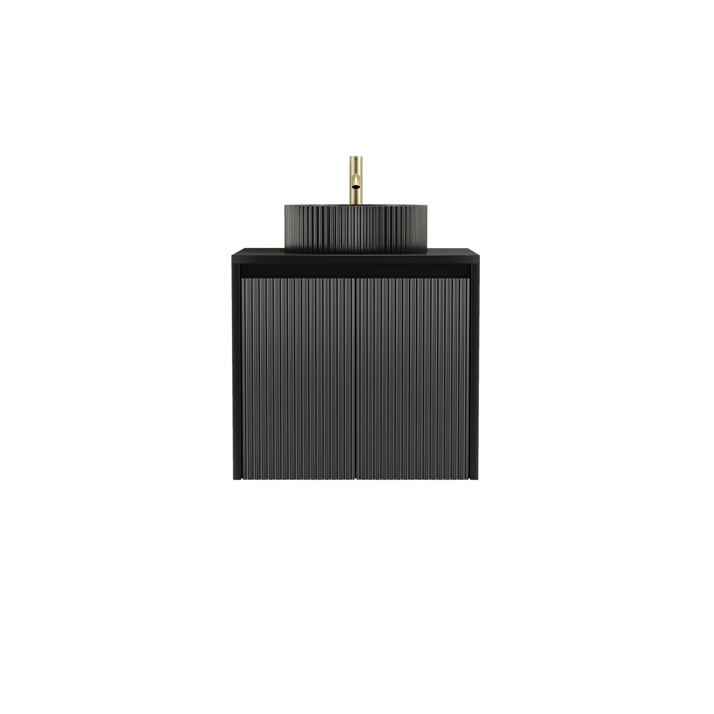 600mm Black Matt Fluted Wall Hung Vanity Unit with Polymarble Worktop Basin