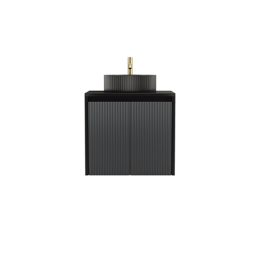 600mm Black Matt Fluted Wall Hung Vanity Unit with Polymarble Worktop Basin