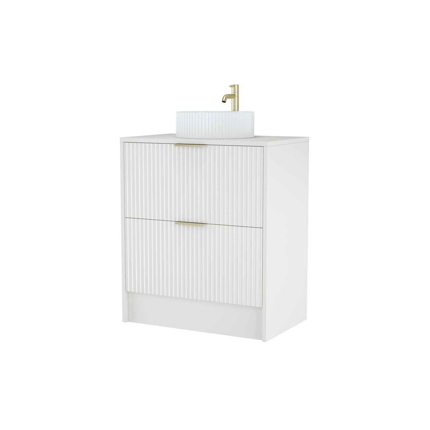 750mm Fluted Floor Standing  Vanity Unit with Polymarble Worktop Basin White Matt Colour
