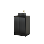 600mm Fluted Single-Door Floor Standing Vanity Unit with Countertop Basin in Black Matt