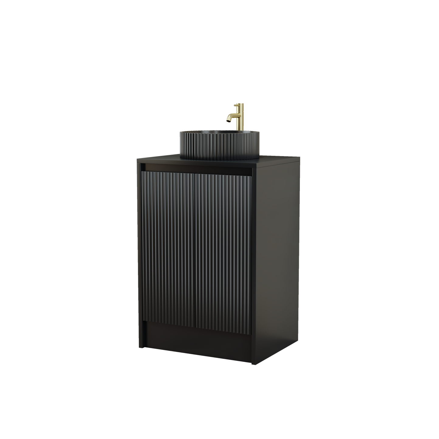 600mm Fluted Single-Door Floor Standing Vanity Unit with Countertop Basin
