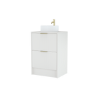600mm Rectangular Fluted Floor Standing Vanity Unit with Countertop Basin in White Matt