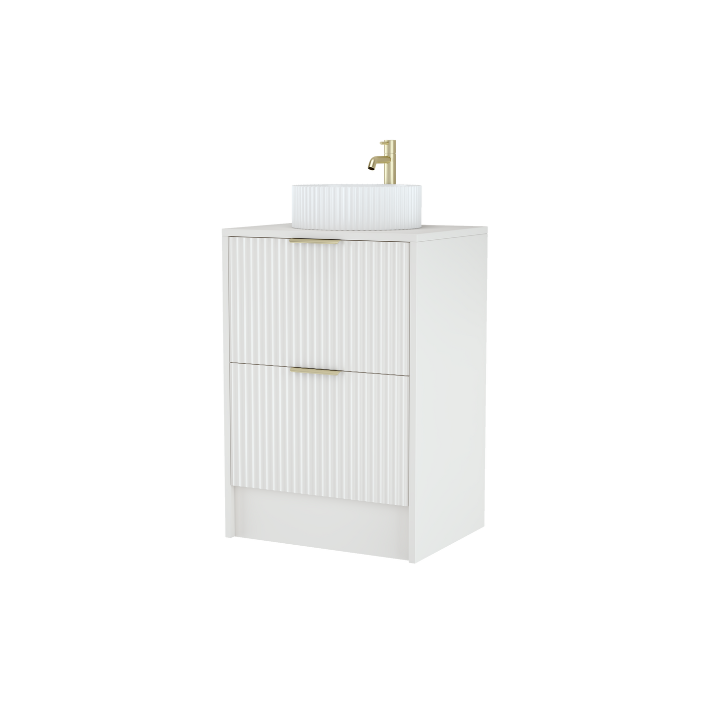 600mm Rectangular Fluted Two-Drawer Floor Standing Vanity Unit with Countertop Basin